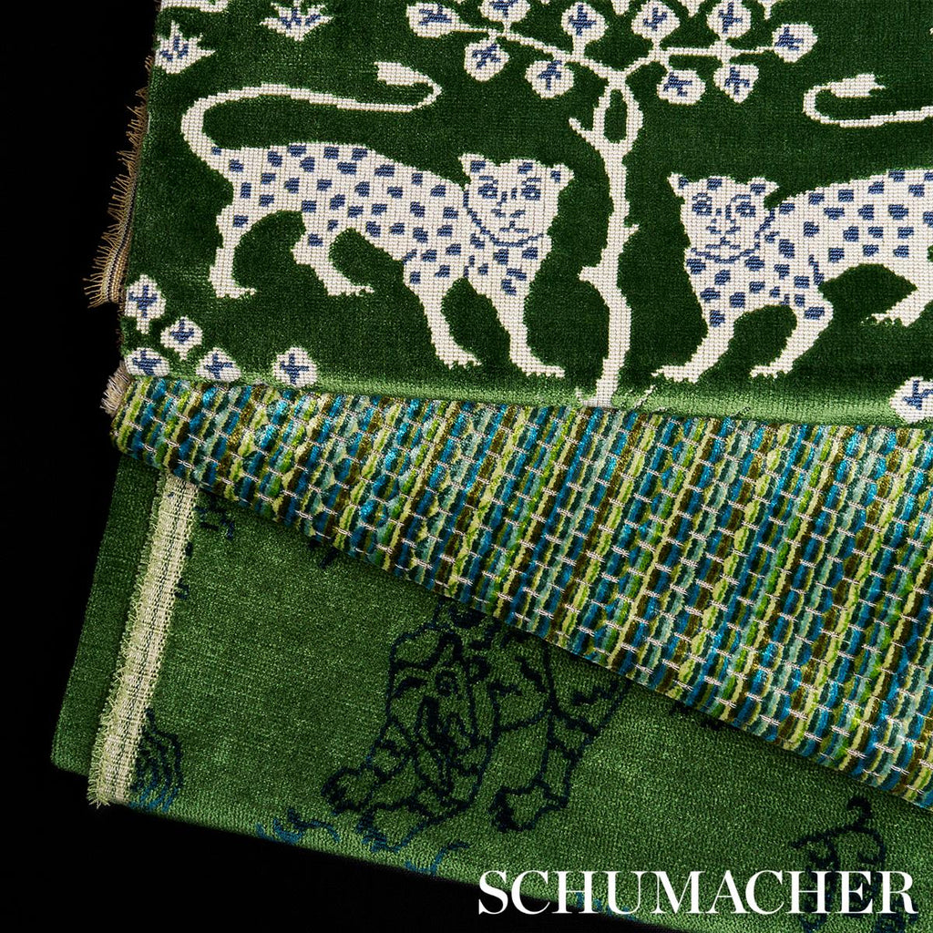 Schumacher Woodland Leopard Velvet Emerald Fabric
