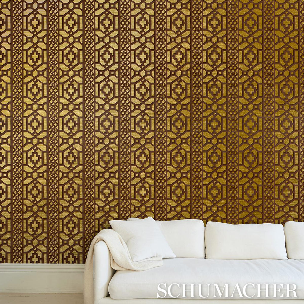 Schumacher Zanzibar Trellis Mylar Gold Mylar Wallpaper