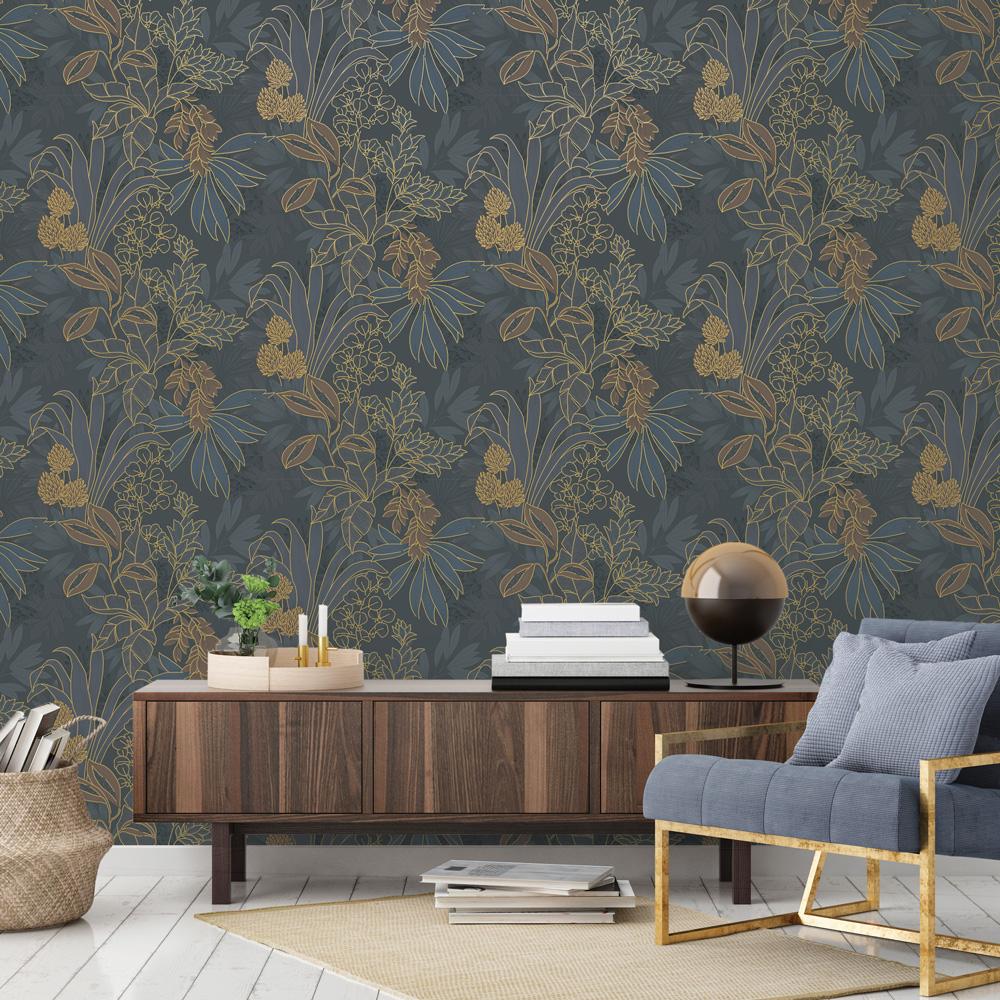 DecoratorsBest Bloom Oasis Midnight Navy Non-Pasted Wallpaper