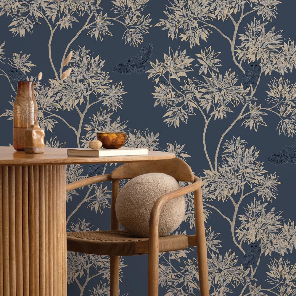 DecoratorsBest Owls Navy Non-Pasted Wallpaper