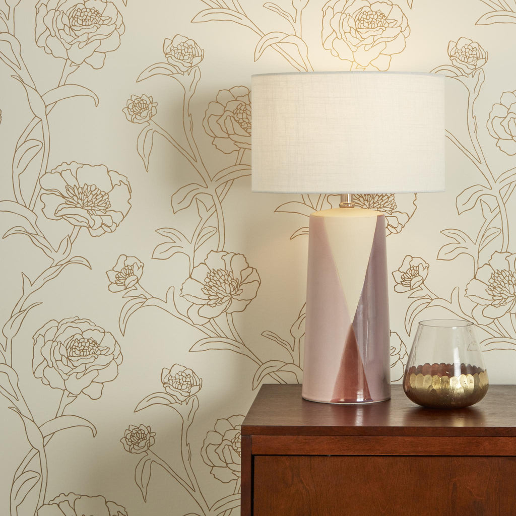 DecoratorsBest Delicate Peony Ivory and Metallic Gold Peel and Stick Wallpaper, 28 sq. ft.