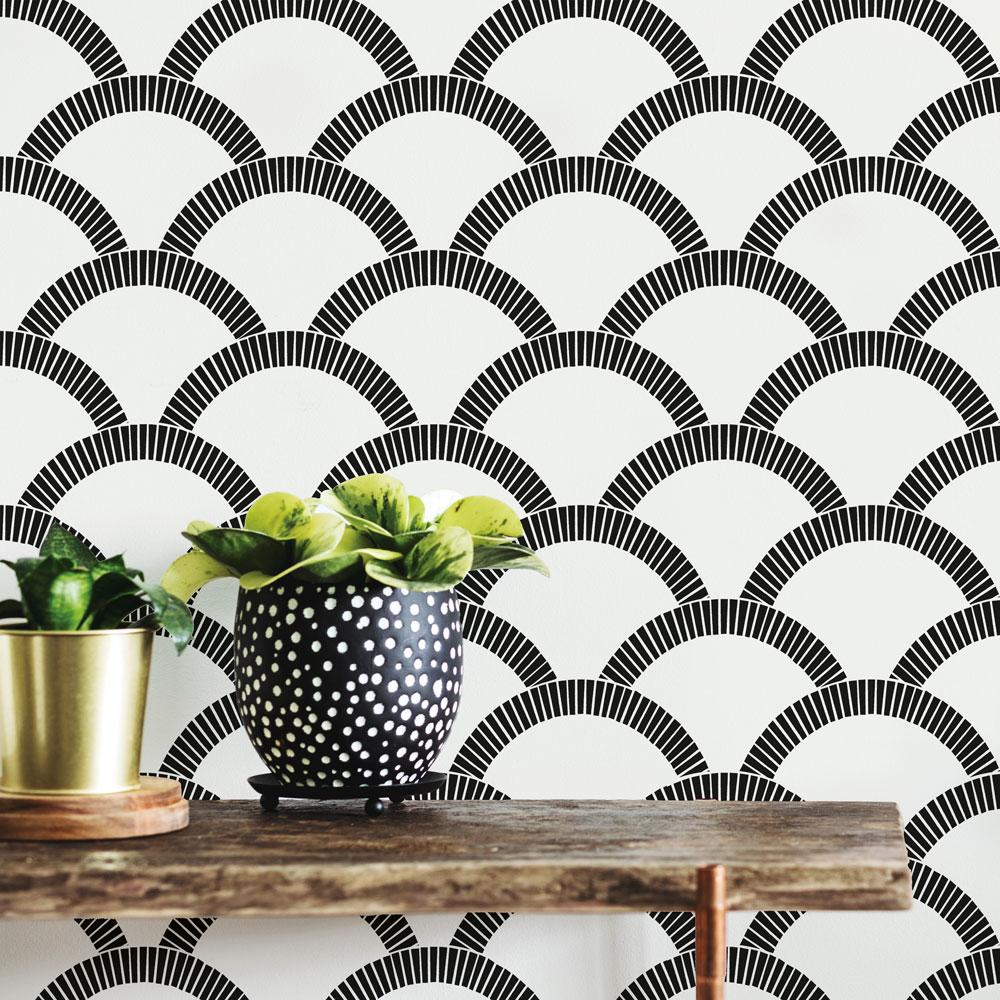 DecoratorsBest Scallops Black Ink and White Peel and Stick Wallpaper, 28 sq. ft.