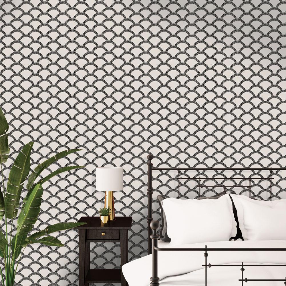 DecoratorsBest Scallops Black Ink and White Peel and Stick Wallpaper, 28 sq. ft.