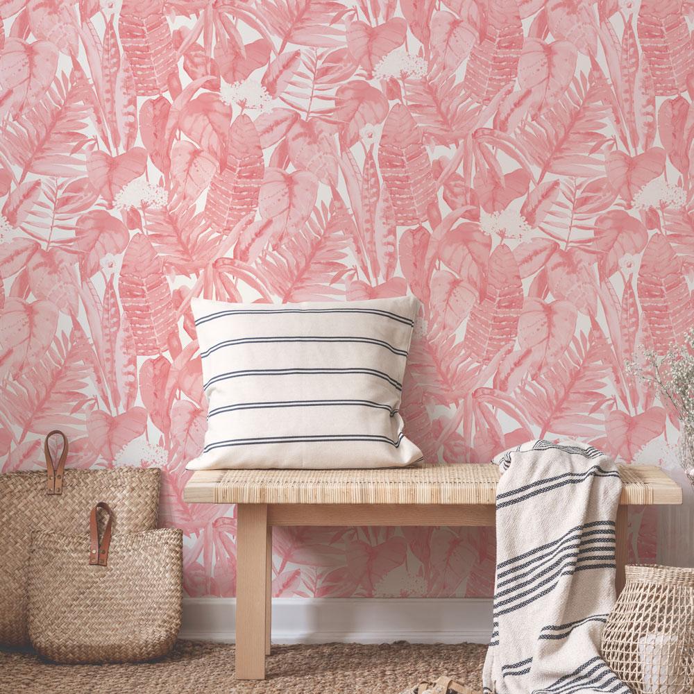 DecoratorsBest Paradise Palm Tropical Pink Peel and Stick Wallpaper, 28 sq. ft.