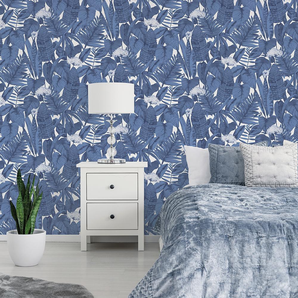 DecoratorsBest Paradise Palm Calming Blue Peel and Stick Wallpaper, 28 sq. ft.