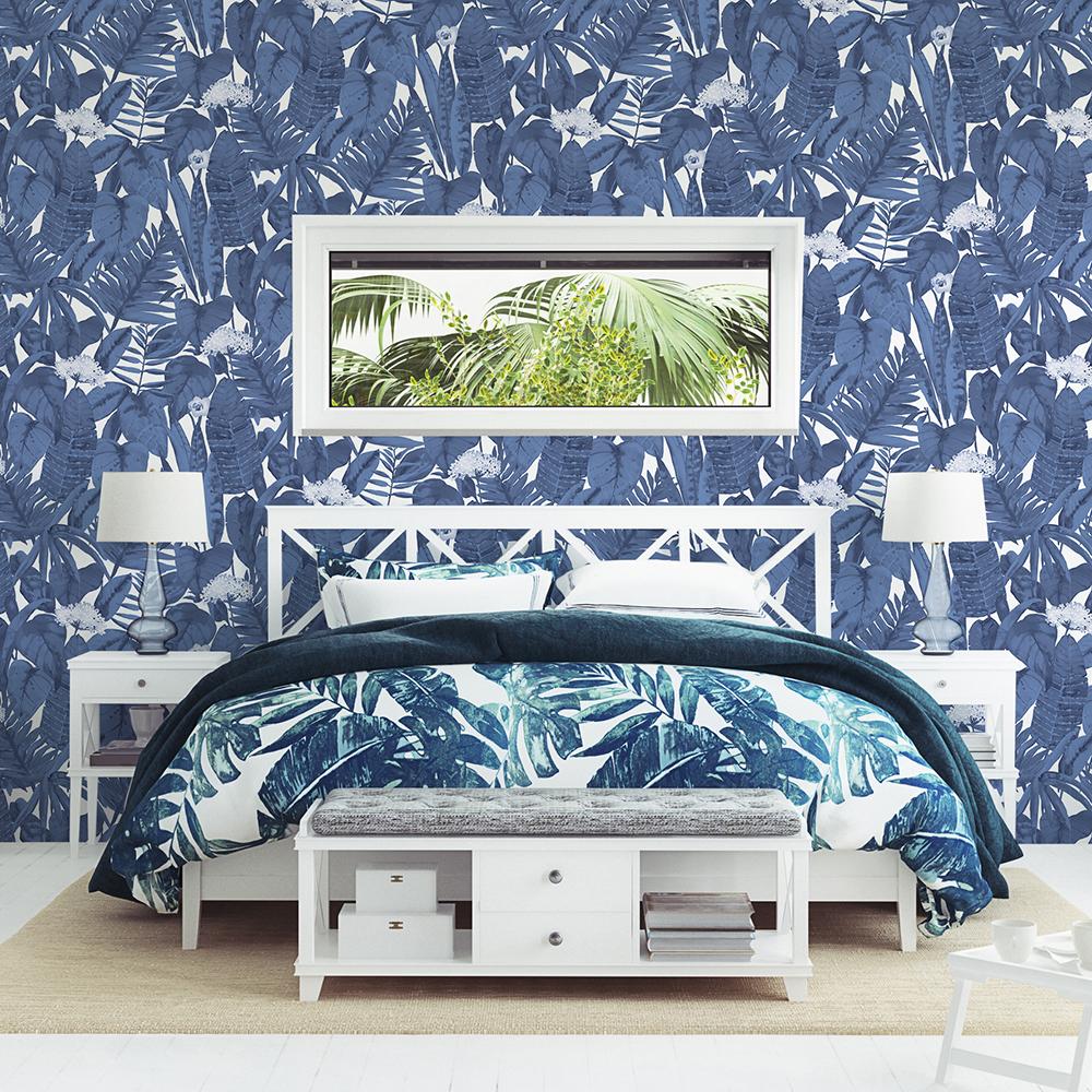 DecoratorsBest Paradise Palm Calming Blue Peel and Stick Wallpaper, 28 sq. ft.