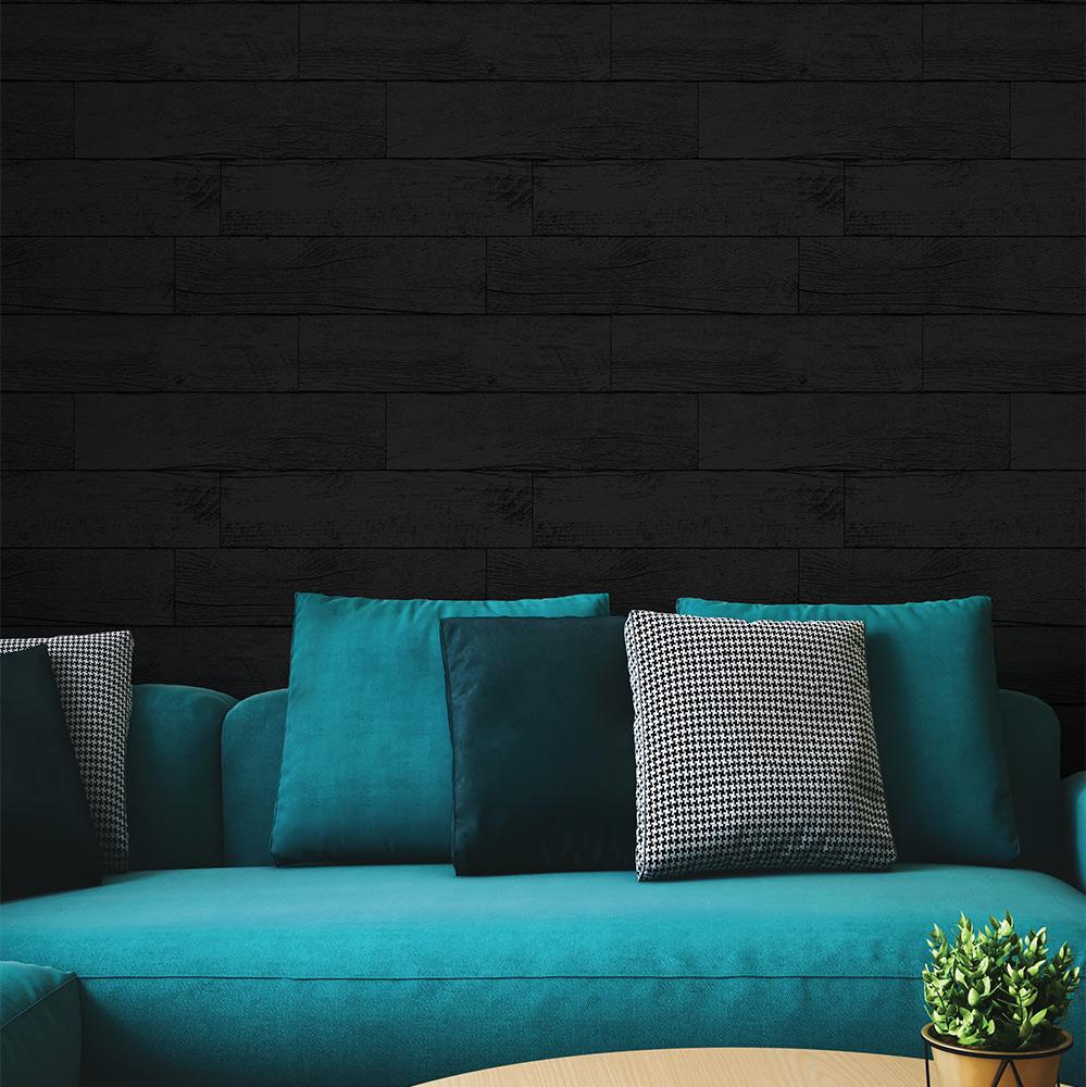 DecoratorsBest Shiplap Black Peel and Stick Wallpaper, 28 sq. ft.