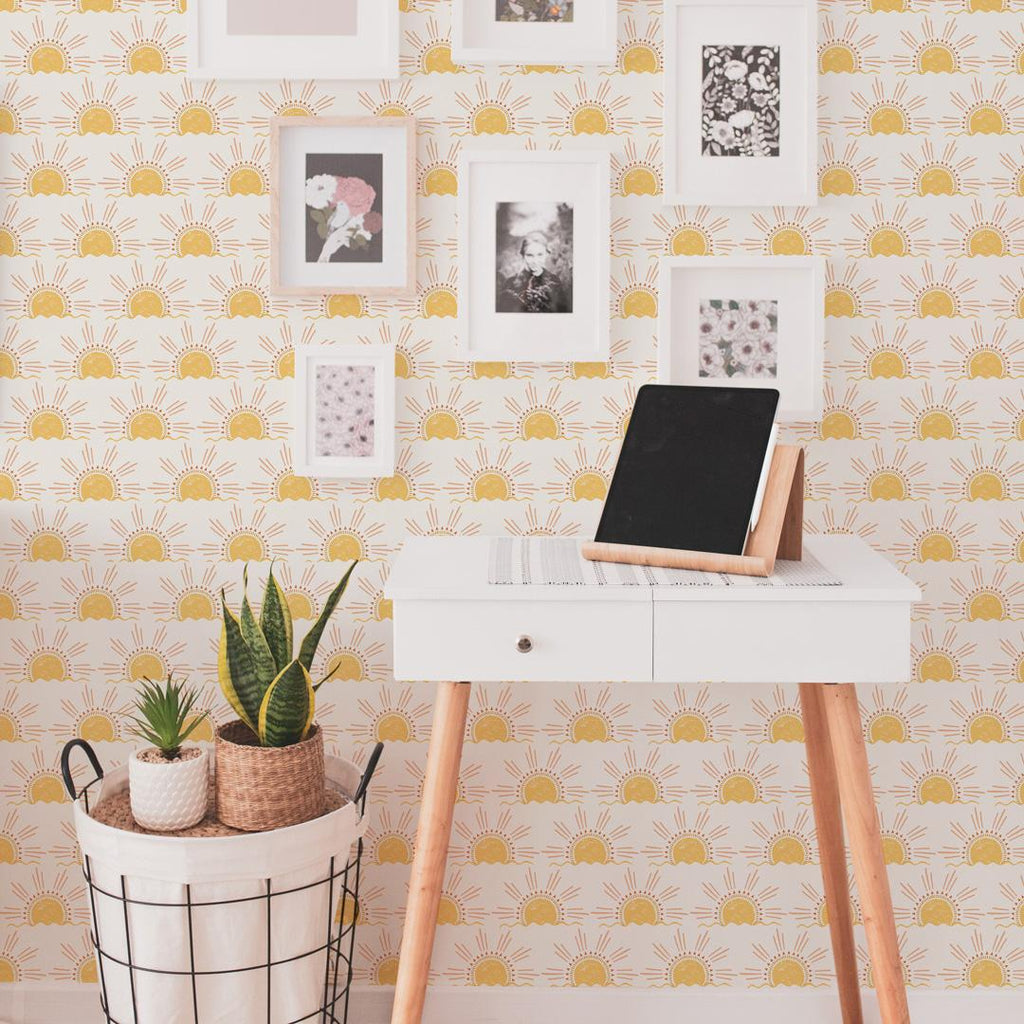 DecoratorsBest Solstice Sun Sunny Yellow Peel and Stick Wallpaper, 28 sq. ft.