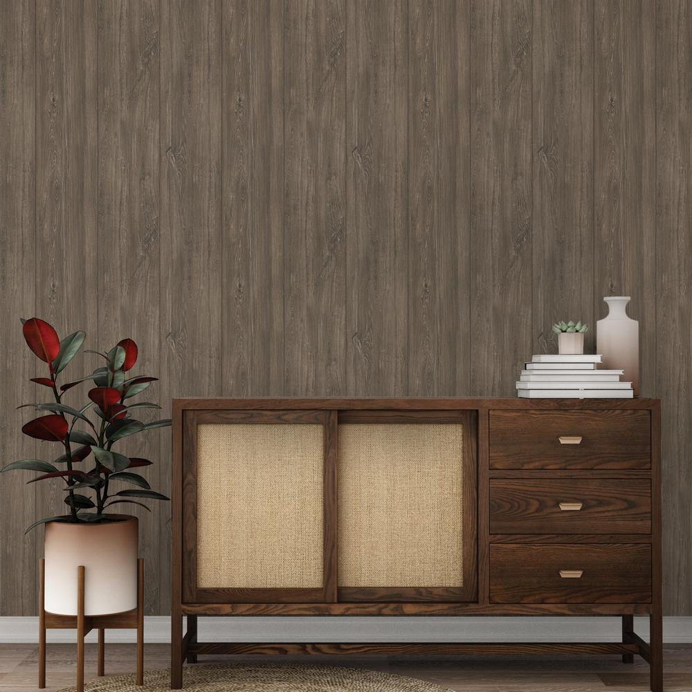 DecoratorsBest Wood Plank Dark Brown Peel and Stick Wallpaper, 28 sq. ft.