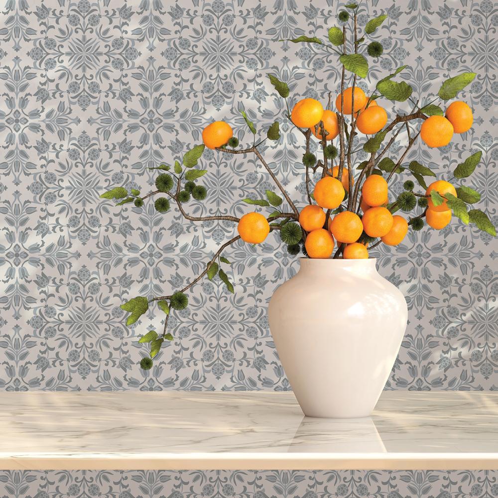 DecoratorsBest Ornate Tile Grey Peel and Stick Wallpaper, 28 sq. ft.