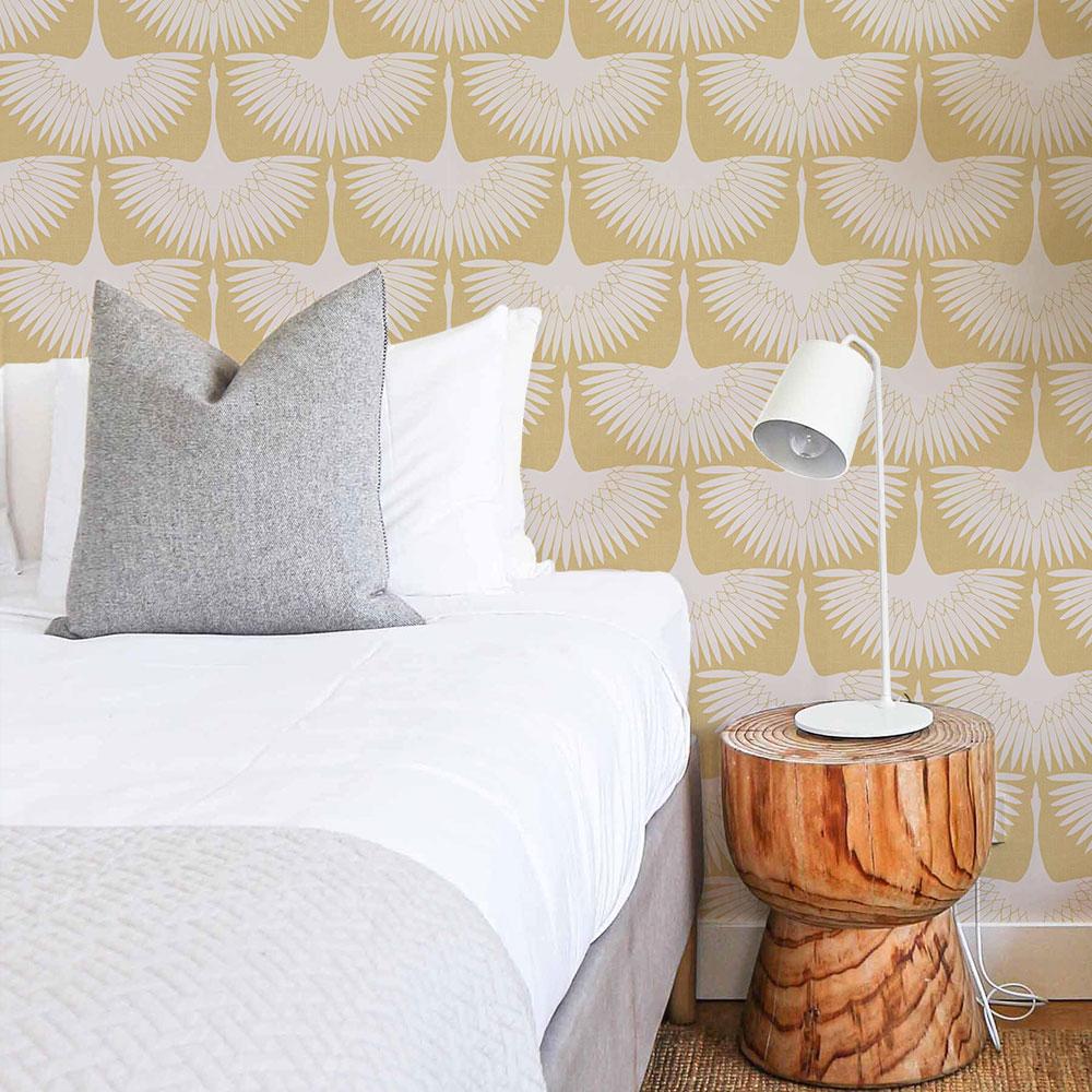 DecoratorsBest Cranes by Genevieve Gorder Golden Yellow Peel and Stick Wallpaper, 28 sq. ft.