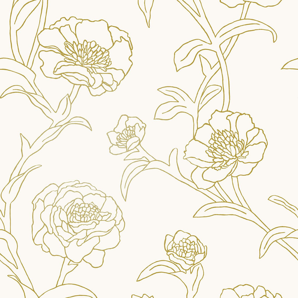 DecoratorsBest Delicate Peony Metallic Gold Peel and Stick Wallpaper, 56 sq. ft.