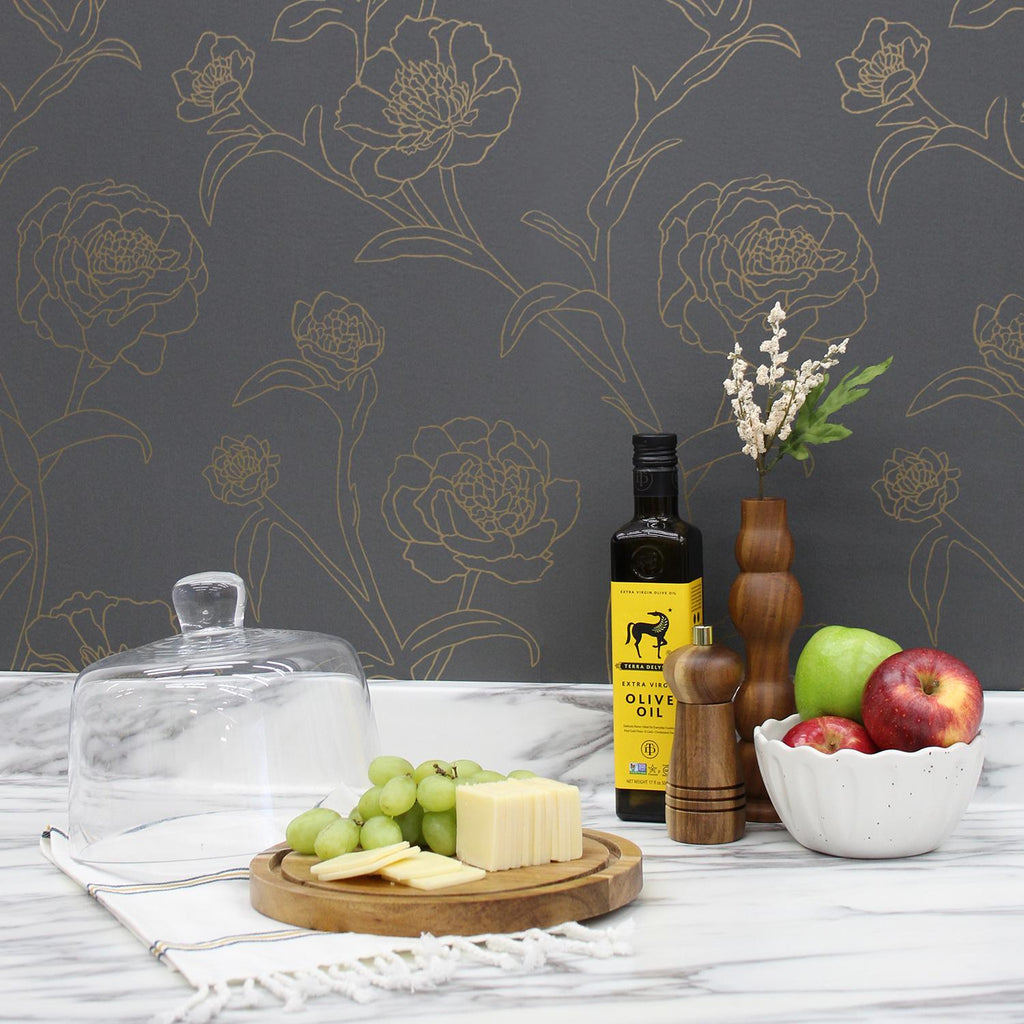 DecoratorsBest Delicate Peony Black Peel and Stick Wallpaper, 56 sq. ft.