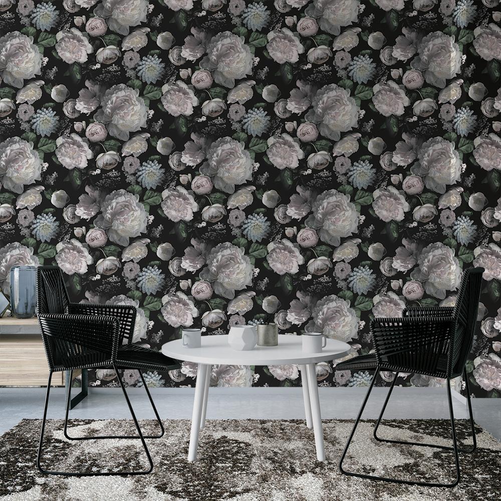 DecoratorsBest Dark Florals Black Peel and Stick Wallpaper, 60 sq. ft.