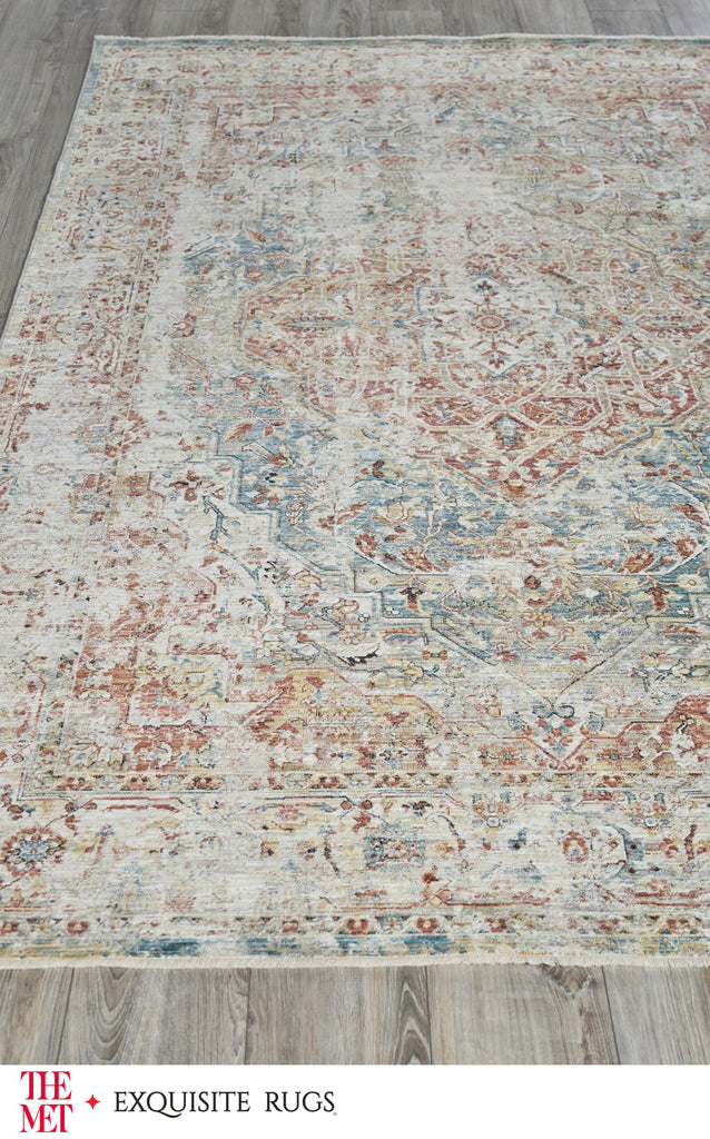 Exquisite The Met X Exquisite Rugs Antique Loom Rust/Light Blue Area Rug 0.02'X10.0' Rug