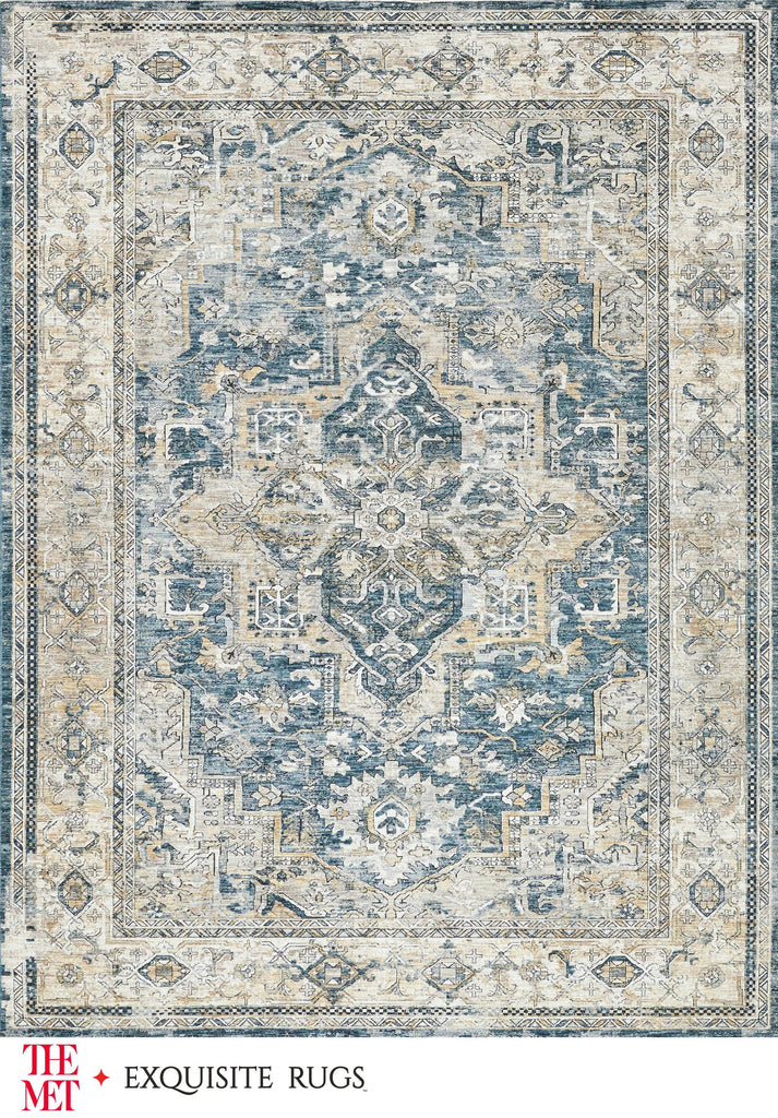 Exquisite The Met X Exquisite Rugs Antique Loom Blue/Beige Area Rug 0.02'X10.0' Rug