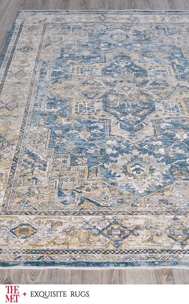 Exquisite The Met X Exquisite Rugs Antique Loom Blue/Beige Area Rug 0.02'X10.0' Rug