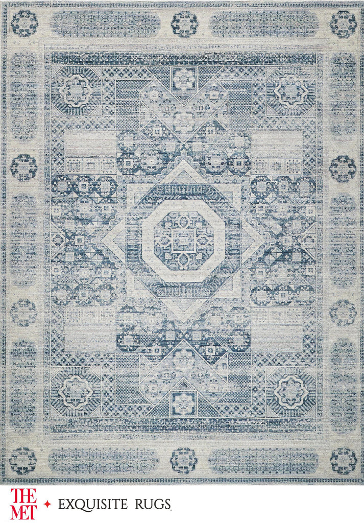 Exquisite The Met X Exquisite Rugs Vintage Looms Light Blue/Blue Area Rug 0.02'X10.0' Rug