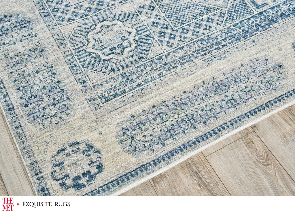 Exquisite The Met X Exquisite Rugs Vintage Looms Light Blue/Blue Area Rug 0.02'X10.0' Rug