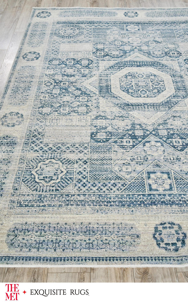 Exquisite The Met X Exquisite Rugs Vintage Looms Light Blue/Blue Area Rug 0.02'X10.0' Rug