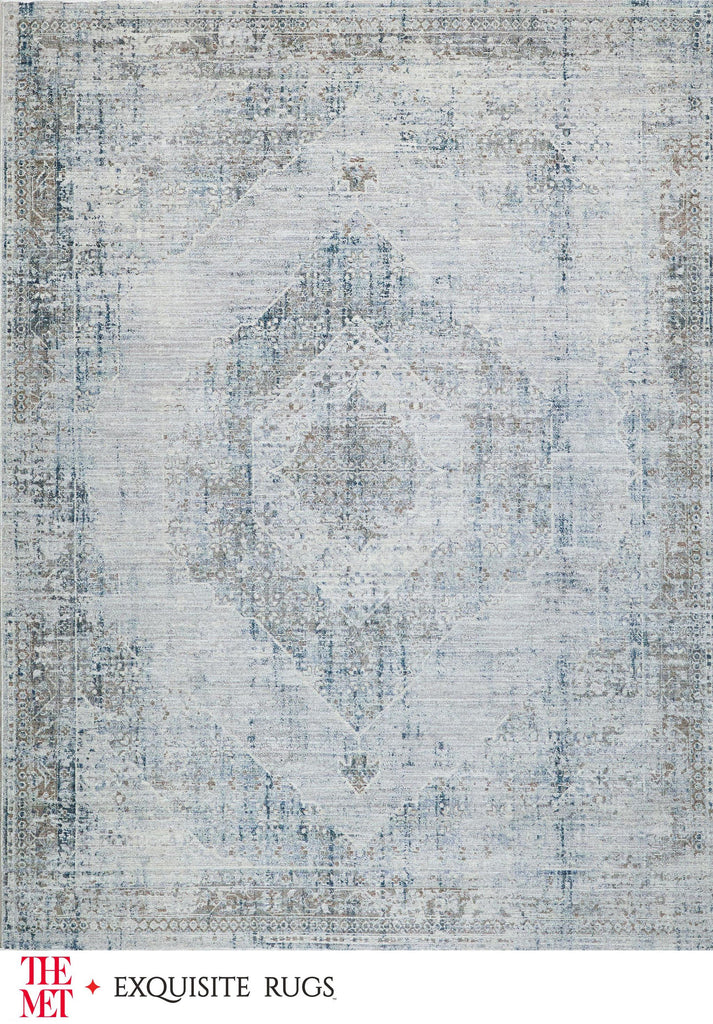 Exquisite The Met X Exquisite Rugs Vintage Looms Beige/Blue Area Rug 0.02'X10.0' Rug