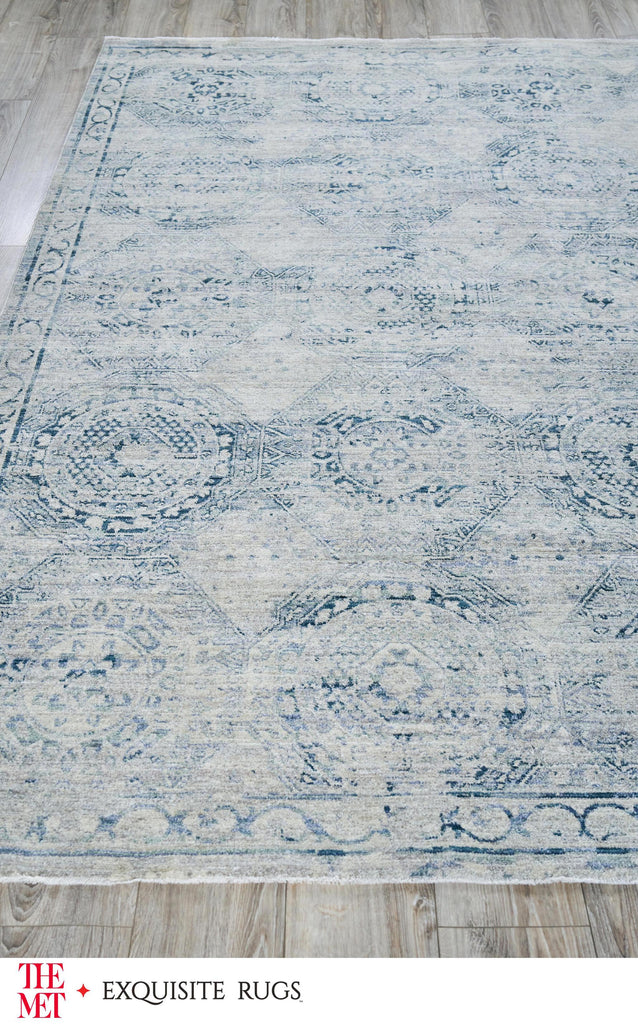 Exquisite The Met X Exquisite Rugs Vintage Looms Light Blue/Blue Area Rug 0.02'X10.0' Rug