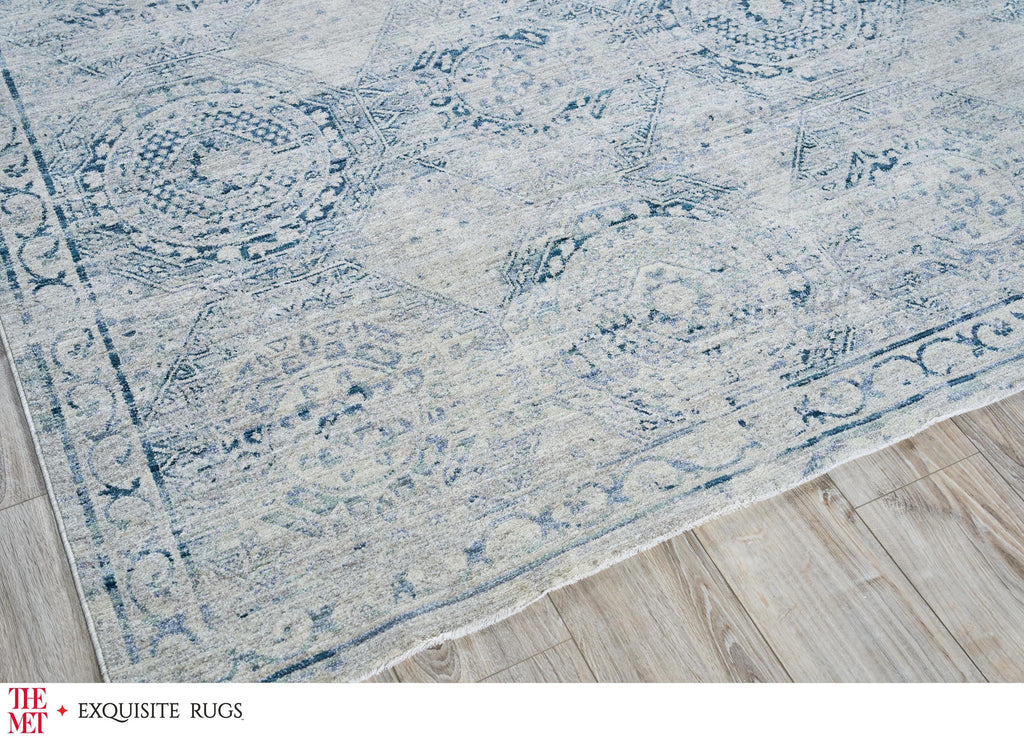 Exquisite The Met X Exquisite Rugs Vintage Looms Light Blue/Blue Area Rug 0.02'X12.0' Rug