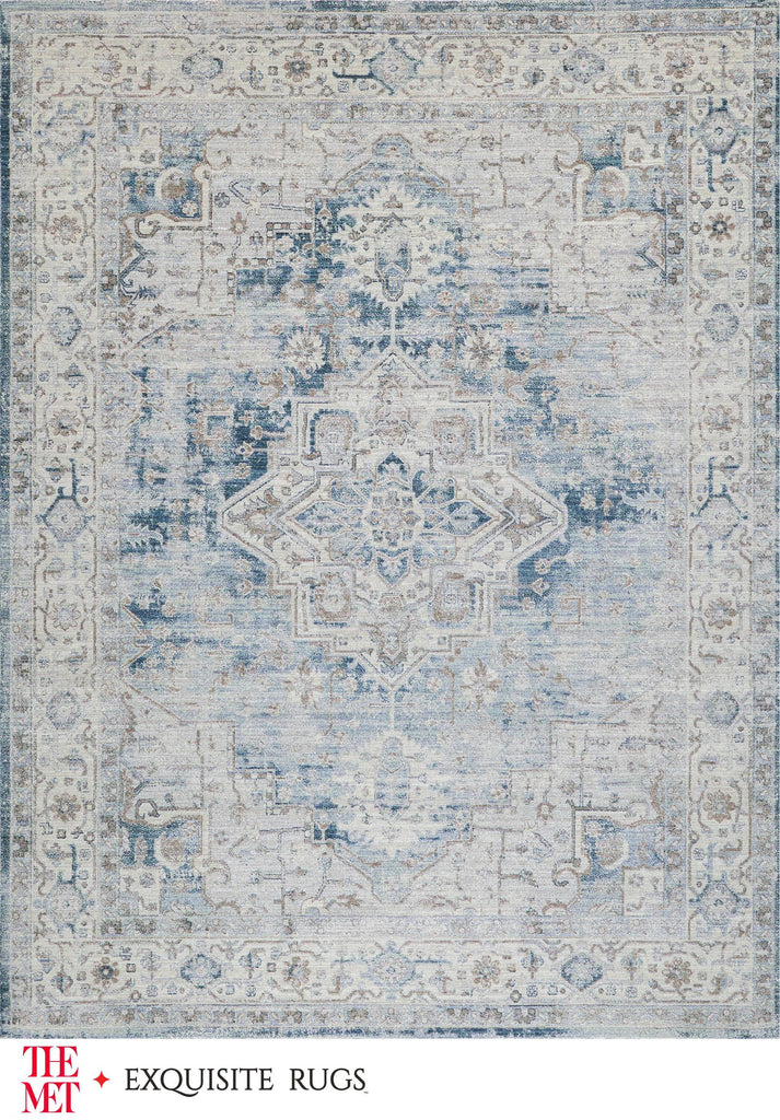 Exquisite The Met X Exquisite Rugs Vintage Looms Blue/Beige Area Rug 0.02'X10.0' Rug