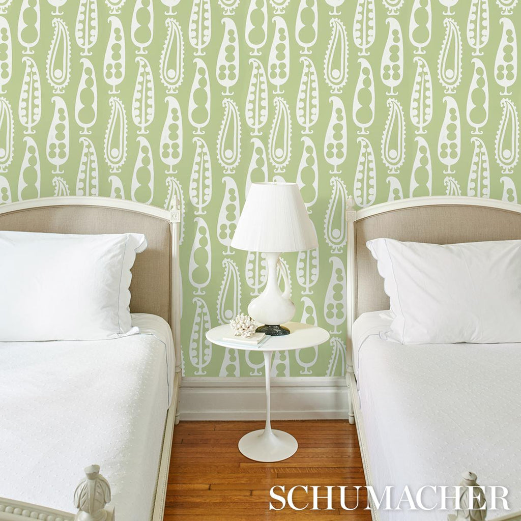 Schumacher Paisley Peas Green Wallpaper