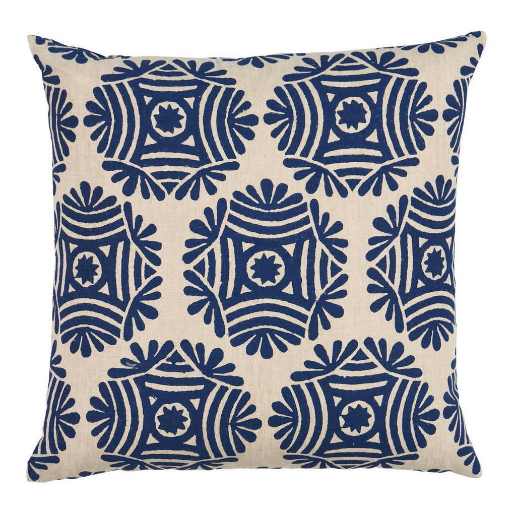 Schumacher Gilded Star Block Print Navy On Natural 20" x 20" Pillow