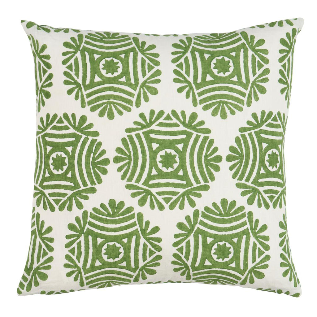 Schumacher Gilded Star Block Print Green 20" x 20" Pillow