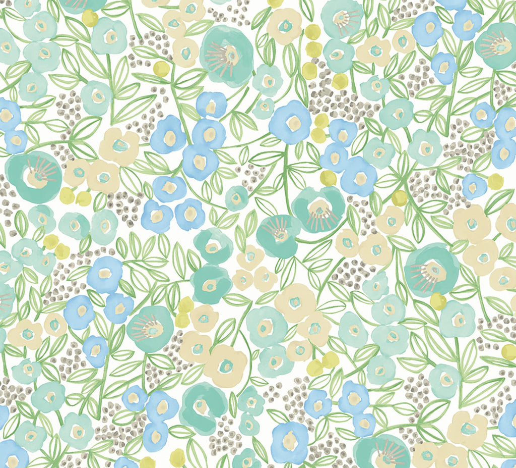 Brewster Home Fashions Flora Teal Garden Wallpaper