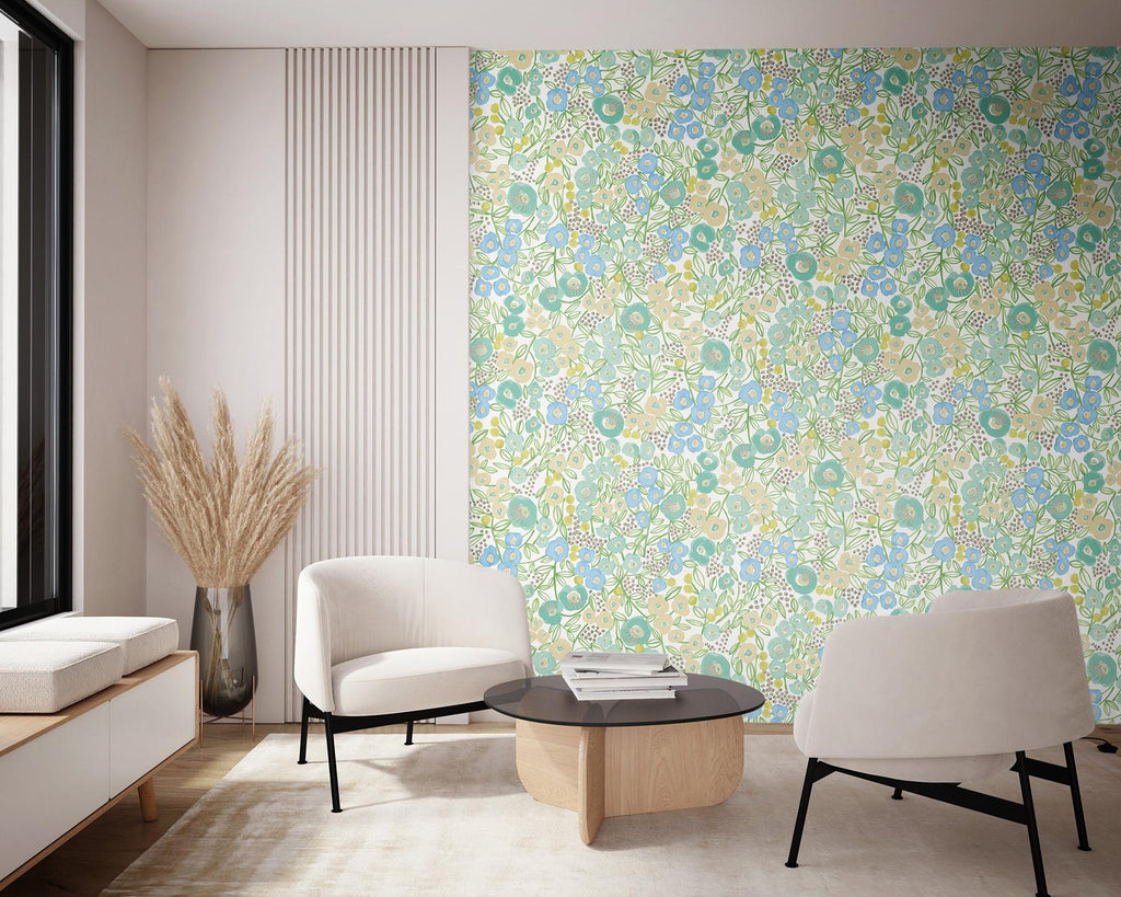 Brewster Home Fashions Flora Teal Garden Wallpaper