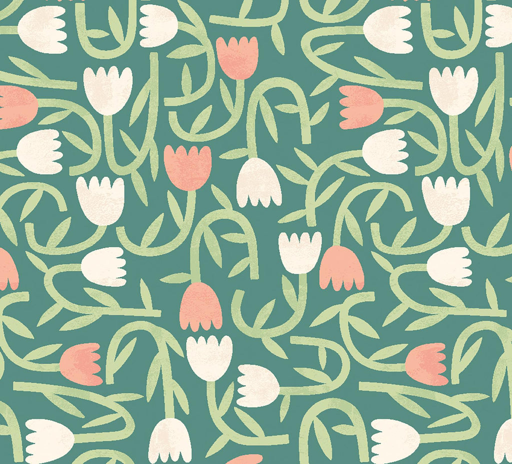 Brewster Home Fashions Aino Green Tiny Tulip Wallpaper