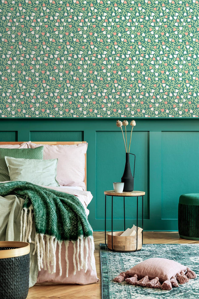 Brewster Home Fashions Aino Green Tiny Tulip Wallpaper