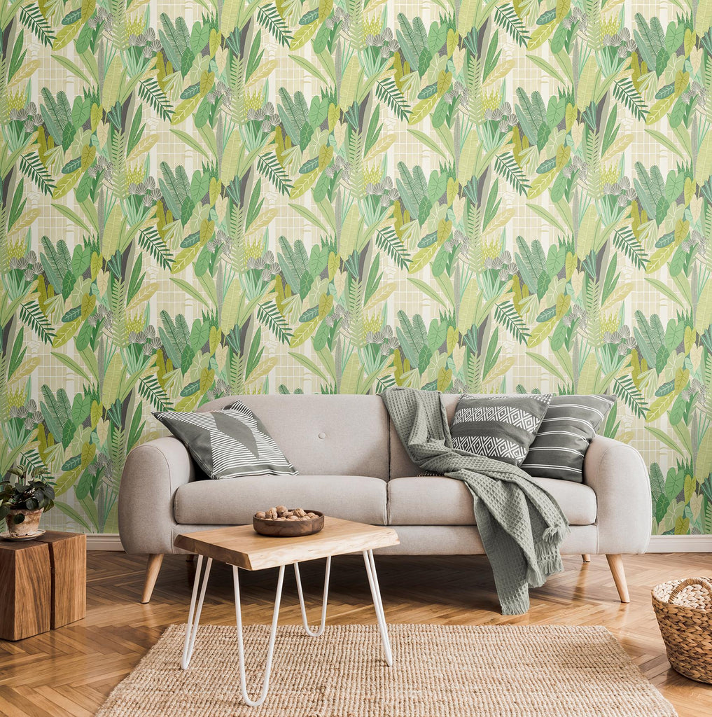 Brewster Home Fashions Glasshouse Green Tropical Damask Wallpaper