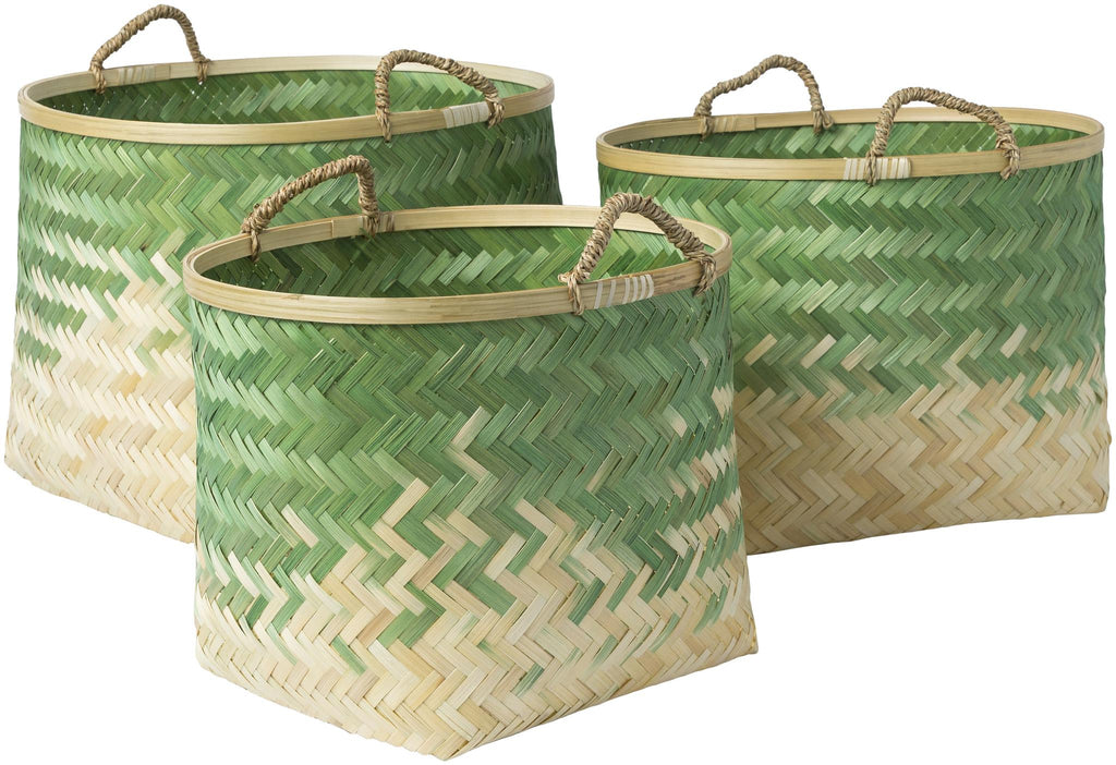 Surya Forrestburg FGT-006 Cream Grass Green 14"H x 19"W x 17"D, 13"H x 17"W x 15"D, 11"H x 15"W x 13"D Decorative Accent