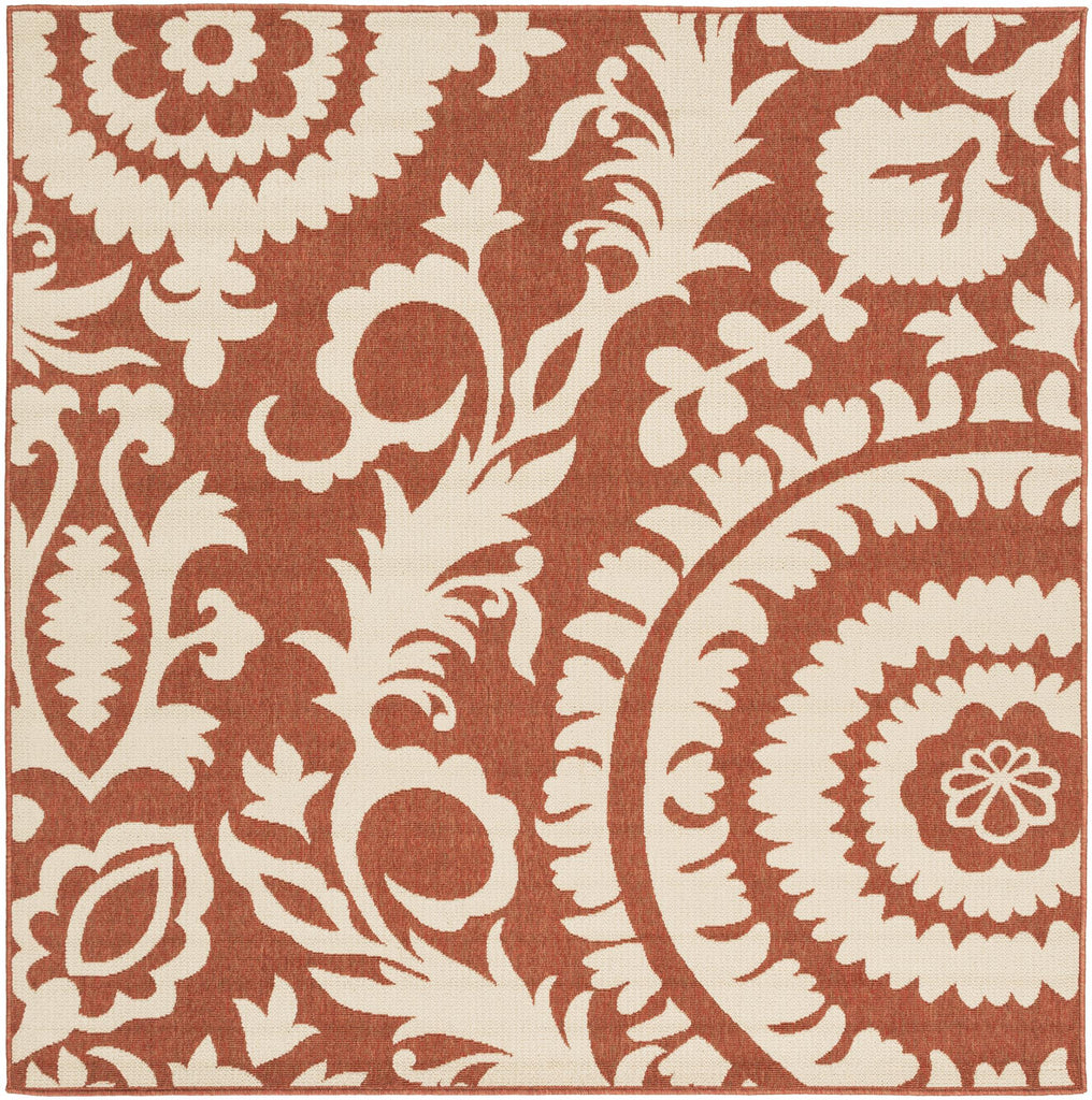 Surya Alfresco ALF-9613 Brick Red Light Beige 7'3" Square Rug