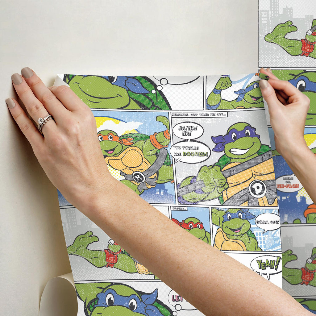 RoomMates Teenage Mutant Ninja Turtles Comic Peel And Stick Blue Wallpaper