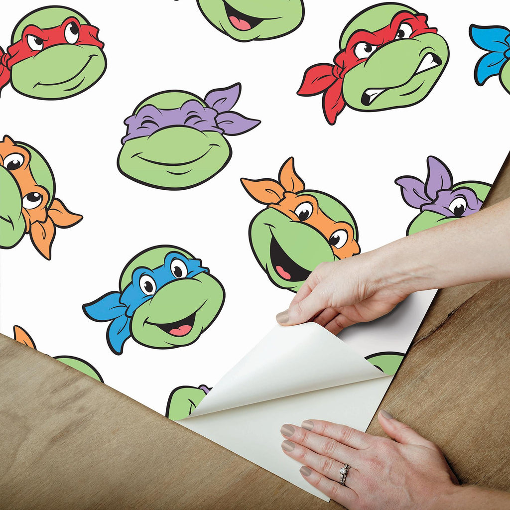 RoomMates Teenage Mutant Ninja Turtles Character Faces Peel And Stick Green Wallpaper