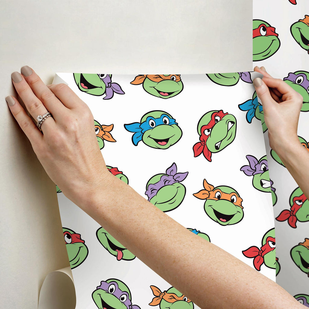 RoomMates Teenage Mutant Ninja Turtles Character Faces Peel And Stick Green Wallpaper