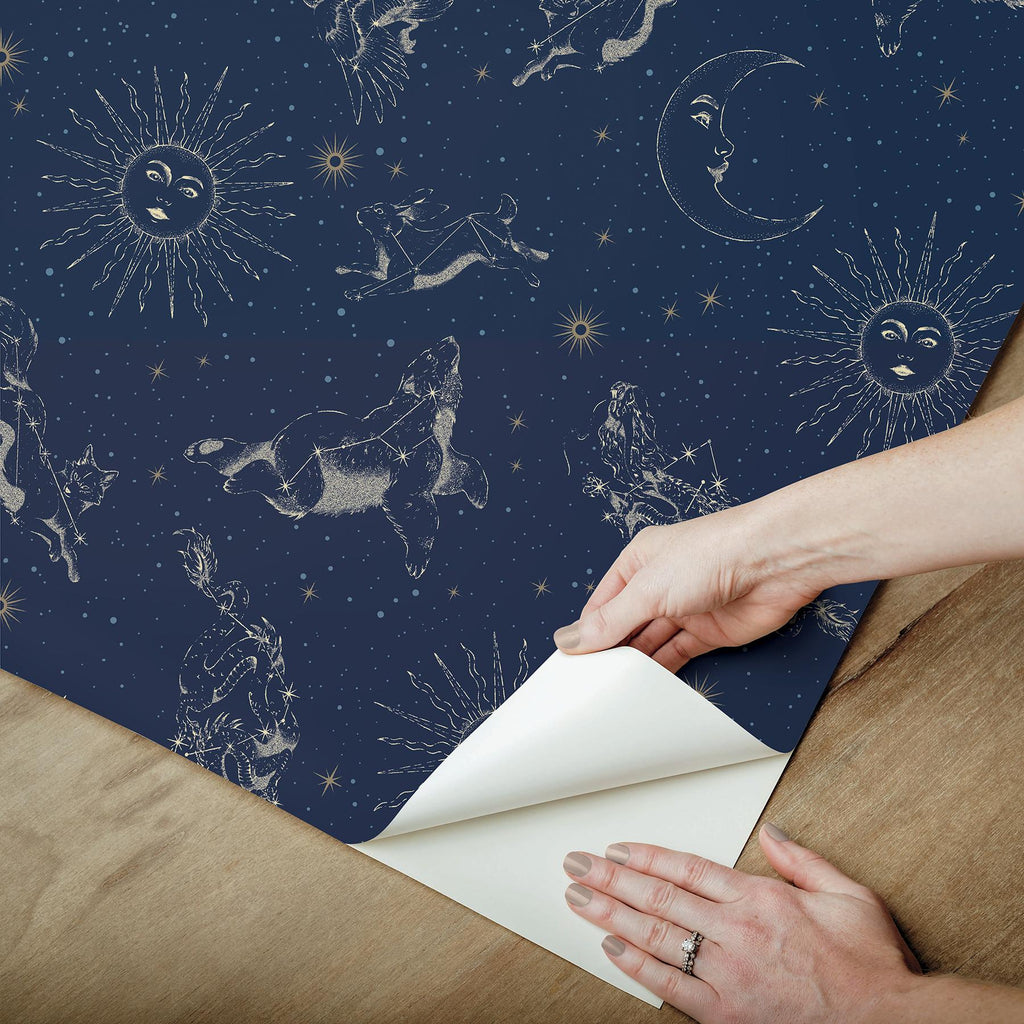 RoomMates Zodiac Dreams Navy Peel And Stick Blue Wallpaper