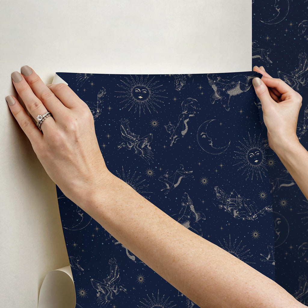 RoomMates Zodiac Dreams Navy Peel And Stick Blue Wallpaper