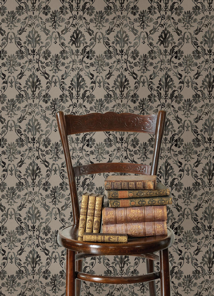 RoomMates Blooming Damask Taupe Peel And Stick Grey Wallpaper