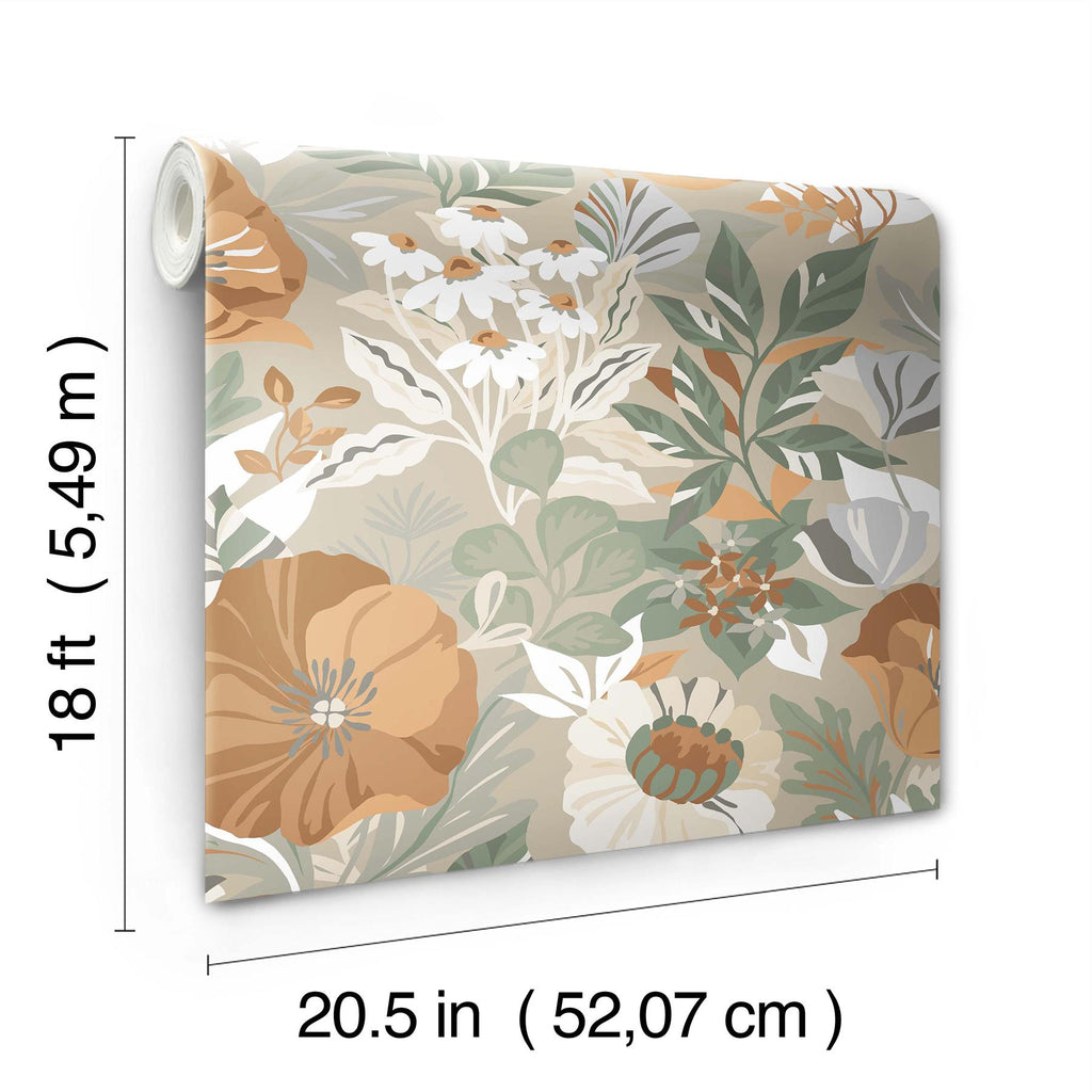 RoomMates Poppy Fields Linen Peel And Stick Neutral Wallpaper