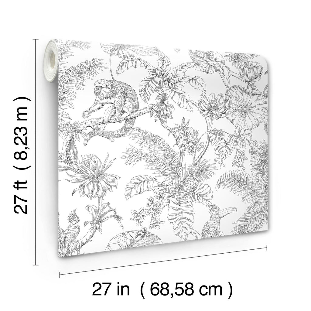 York Wallcoverings Tropical Sketch Toile Black White Wallpaper