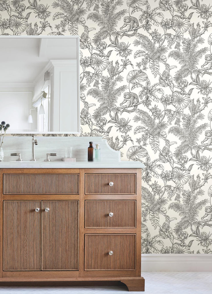 York Wallcoverings Tropical Sketch Toile Black White Wallpaper