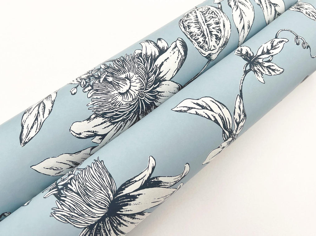 York Wallcoverings Passion Flower Toile Sky Blue Blue Wallpaper