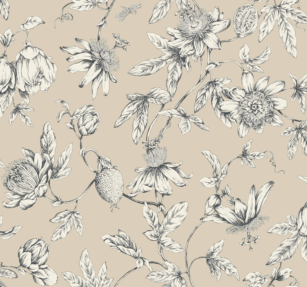 York Wallcoverings Passion Flower Toile Beige Beige Wallpaper