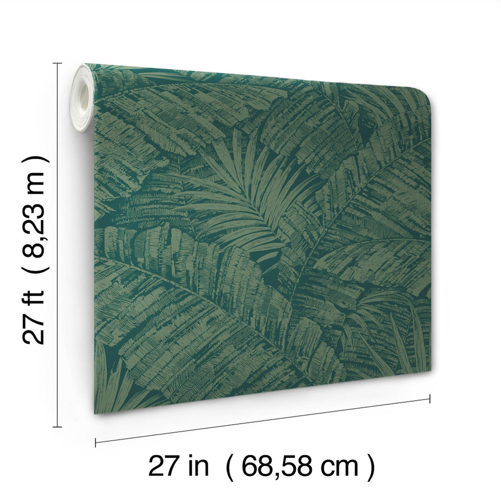 York Wallcoverings Palm Cove Toile Emerald Forest Green Wallpaper